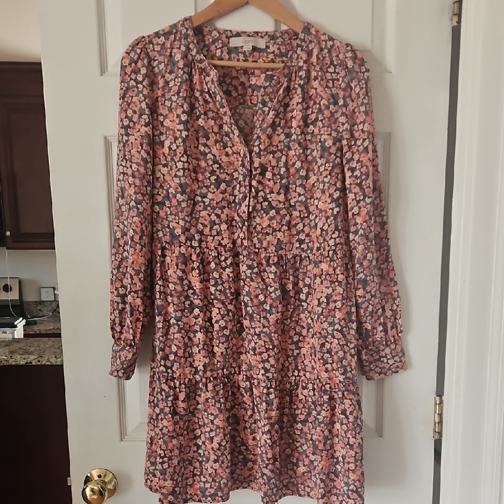 LOFT Multicolor Floral Long Sleeve Dress
